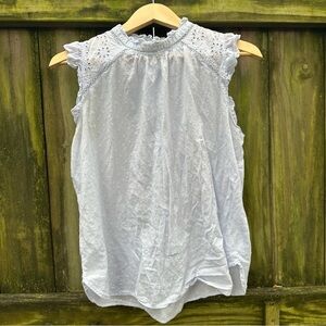 Loft Eyelet Ruffle‎ Sleeveless Blouse Light Blue Size Medium